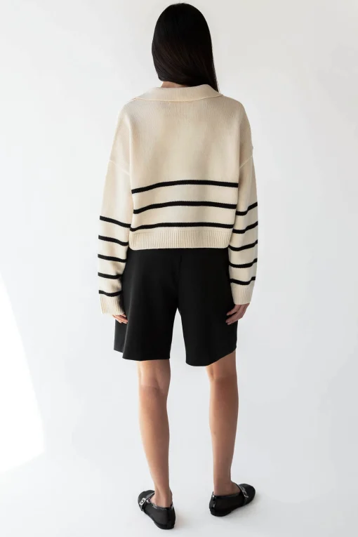 COLLARED STRIPE SWEATER