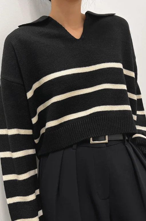 COLLARED STRIPE SWEATER