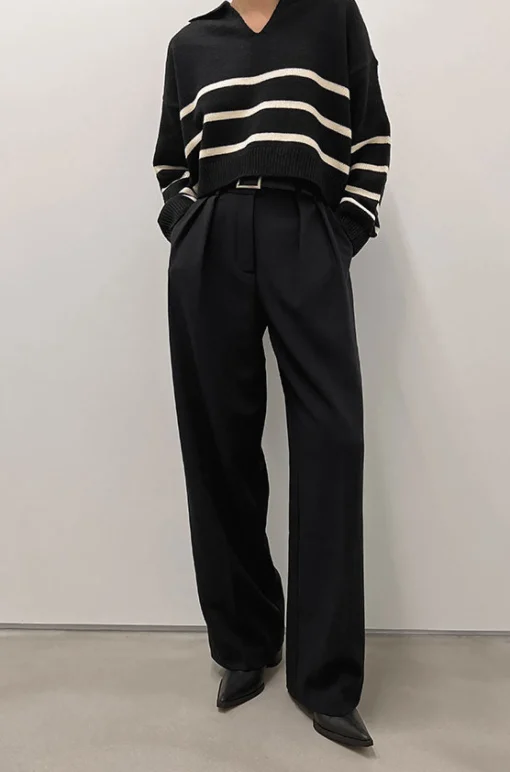 COLLARED STRIPE SWEATER