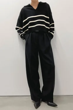 COLLARED STRIPE SWEATER