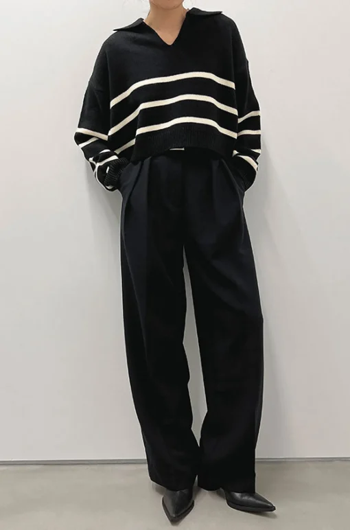 COLLARED STRIPE SWEATER