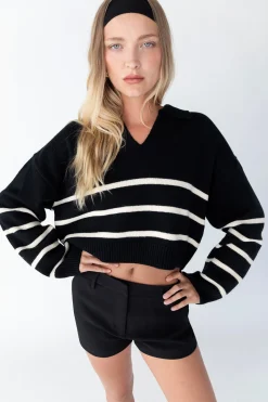 COLLARED STRIPE SWEATER