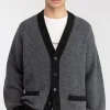 CONTRAST RIB BUTTON UP CARDIGAN