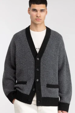 CONTRAST RIB BUTTON UP CARDIGAN
