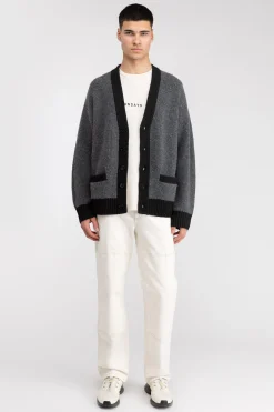 CONTRAST RIB BUTTON UP CARDIGAN