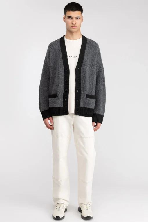 CONTRAST RIB BUTTON UP CARDIGAN