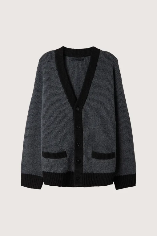 CONTRAST RIB BUTTON UP CARDIGAN
