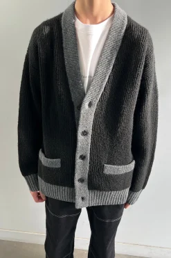 CONTRAST RIB BUTTON UP CARDIGAN