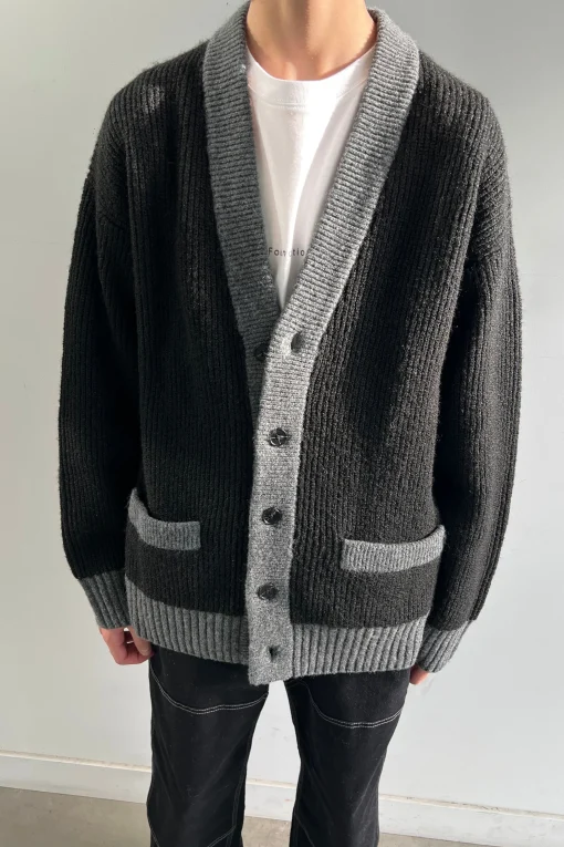 CONTRAST RIB BUTTON UP CARDIGAN