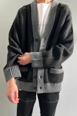 CONTRAST RIB BUTTON UP CARDIGAN