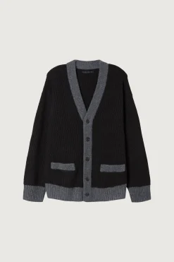 CONTRAST RIB BUTTON UP CARDIGAN