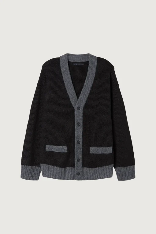 CONTRAST RIB BUTTON UP CARDIGAN