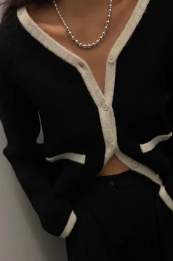 CONTRAST TRIM BUTTON UP CARDIGAN
