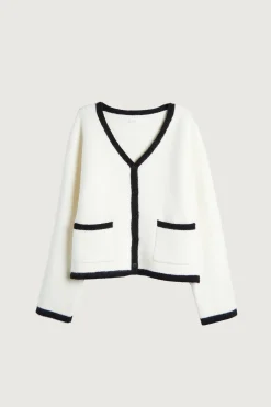 CONTRAST TRIM BUTTON UP CARDIGAN