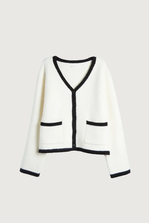 CONTRAST TRIM BUTTON UP CARDIGAN