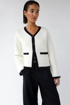 CONTRAST TRIM BUTTON UP CARDIGAN