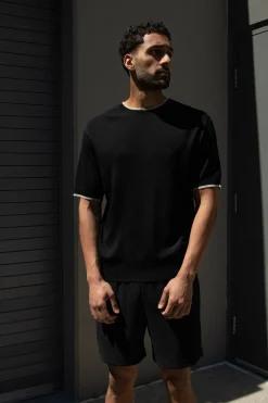 CONTRAST TRIM SHORT SLEEVE SWEATER