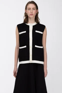 CONTRAST TRIM VEST CARDIGAN