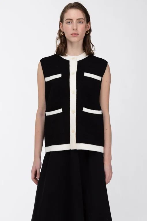 CONTRAST TRIM VEST CARDIGAN