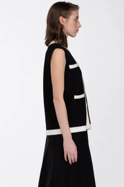 CONTRAST TRIM VEST CARDIGAN