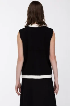 CONTRAST TRIM VEST CARDIGAN