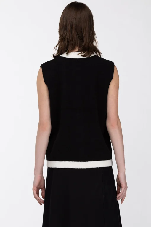 CONTRAST TRIM VEST CARDIGAN