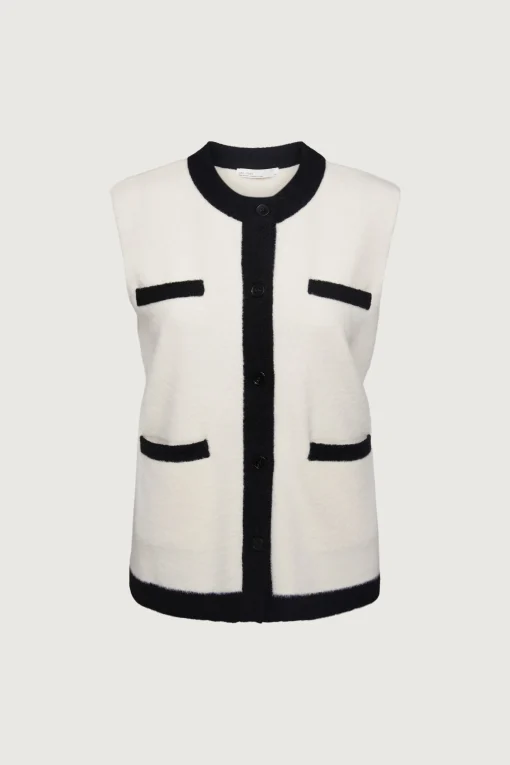 CONTRAST TRIM VEST CARDIGAN