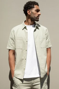 COTTON LINEN CARGO SHORT SLEEVE SHIRT