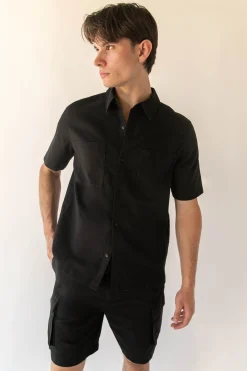 COTTON LINEN CARGO SHORT SLEEVE SHIRT
