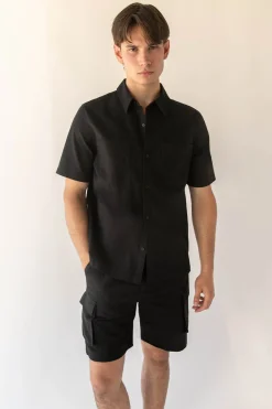 COTTON LINEN CARGO SHORT SLEEVE SHIRT