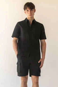 COTTON LINEN CARGO SHORT SLEEVE SHIRT