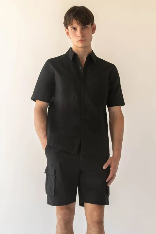 COTTON LINEN CARGO SHORT SLEEVE SHIRT