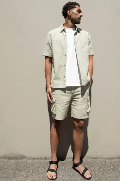 COTTON LINEN CARGO SHORT SLEEVE SHIRT