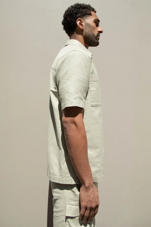 COTTON LINEN CARGO SHORT SLEEVE SHIRT