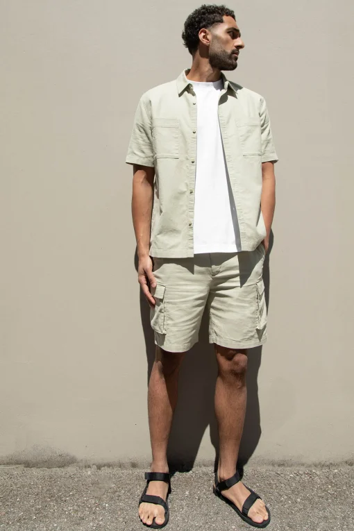 COTTON LINEN CARGO SHORT SLEEVE SHIRT