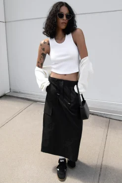 COTTON NYLON MIDI CARGO SKIRT