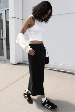 COTTON NYLON MIDI CARGO SKIRT