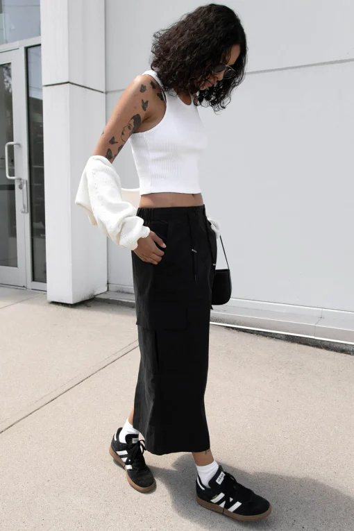 COTTON NYLON MIDI CARGO SKIRT