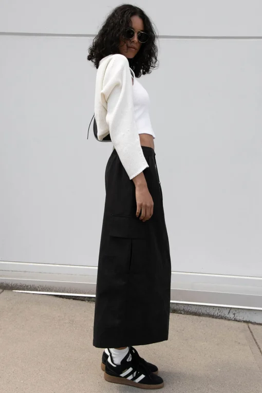 COTTON NYLON MIDI CARGO SKIRT
