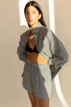COTTON POPLIN STRIPED SHORT