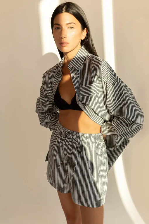 COTTON POPLIN STRIPED SHORT