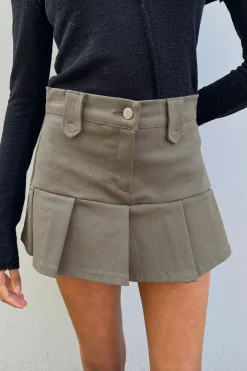 COTTON TWILL PLEATED MINI SKIRT