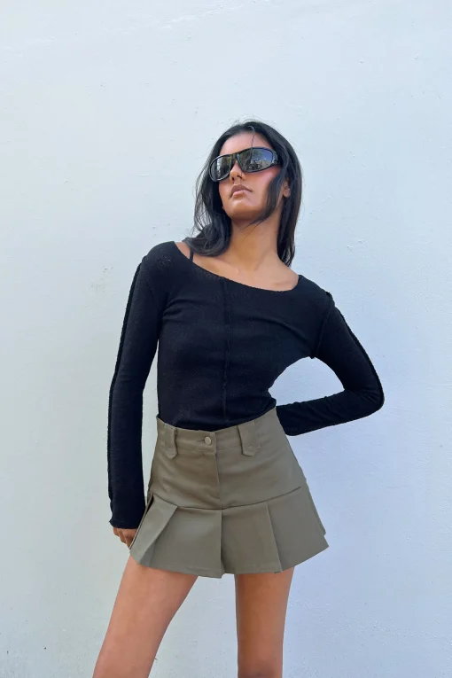 COTTON TWILL PLEATED MINI SKIRT