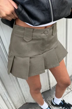 COTTON TWILL PLEATED MINI SKIRT