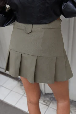 COTTON TWILL PLEATED MINI SKIRT