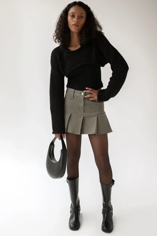 COTTON TWILL PLEATED MINI SKIRT