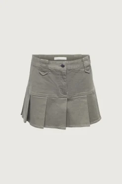 COTTON TWILL PLEATED MINI SKIRT