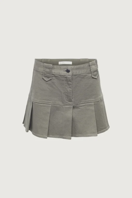 COTTON TWILL PLEATED MINI SKIRT