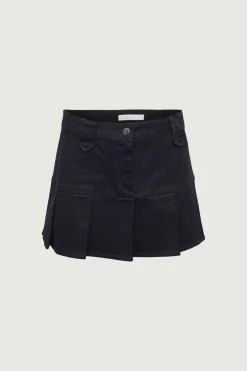 COTTON TWILL PLEATED MINI SKIRT