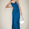 COWL NECK SATIN MIDI DRESS